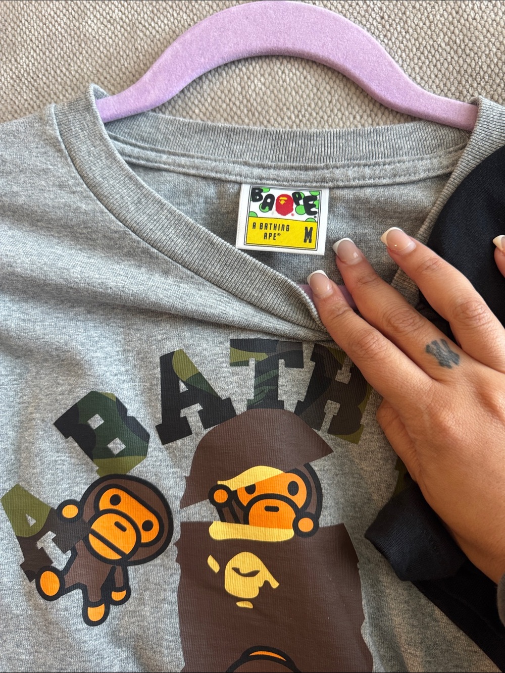 Bape Men’s Graphic Tee Set - Black & Gray with Pink Camo Accent - Picture 4 of 9